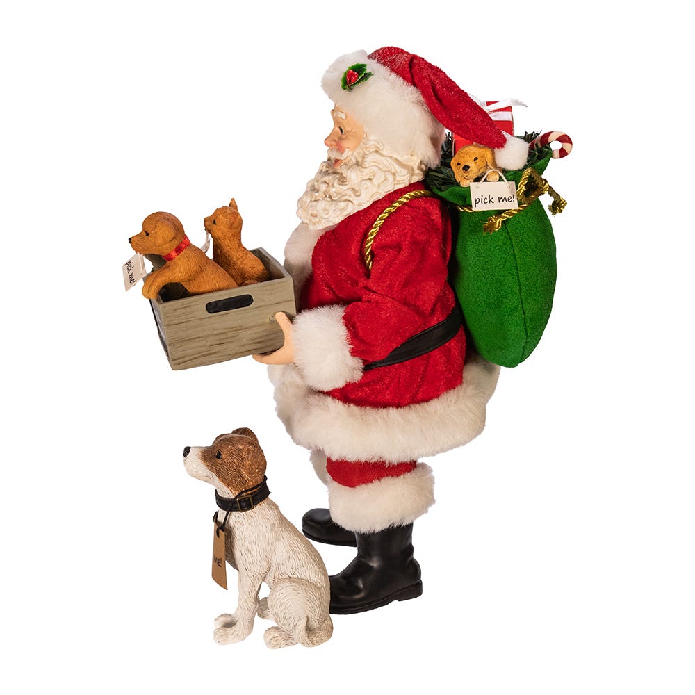 Kurt Adler 10.5-Inch Fabriché™ Adopt-a-Pet Santa with Dog, 2 Piece Set